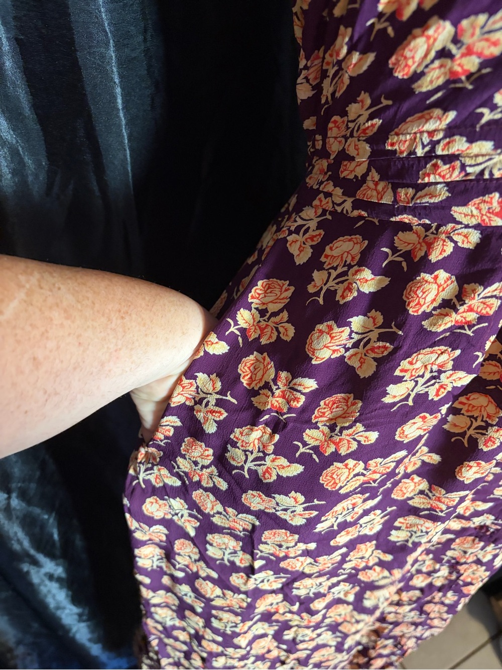 April Cornell Purple Midi Dress with Peach Floral Print - Picture 4 of 4